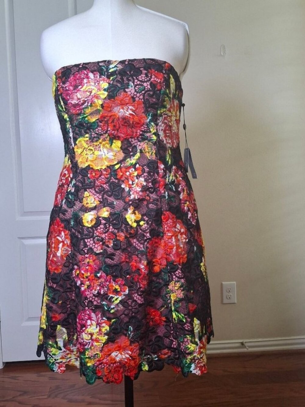 NWT Adrianna Papell w/o Strap Floral Lace Skater Dress 14 Wedding Shower Guest